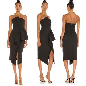 Elliatt Reception Women’s Strapless Ruffled Sheath Midi Cocktail Dress NEW